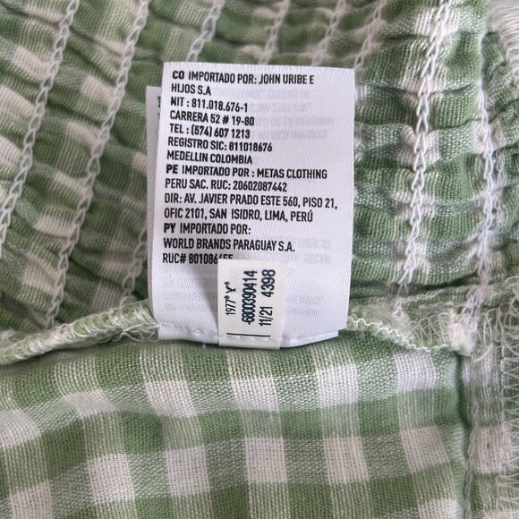 American Eagle 2 Piece Crop Top Flowy Pants Large Green Lined Gingham Hippie - Picture 16 of 16